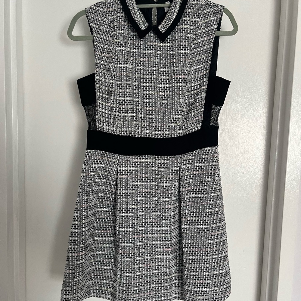 BCBGeneration Pleated Black and White A-Line Mini Dress